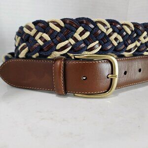 Tommy Bahama Tidal Wave Braided Leather & Canvas Belt Mens Navy/Beige 40"